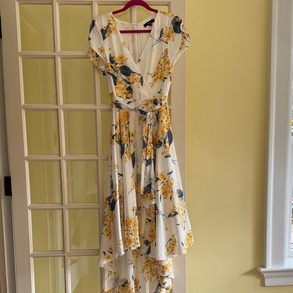 Lulu's Yellow and Blue Floral High-Low Dress